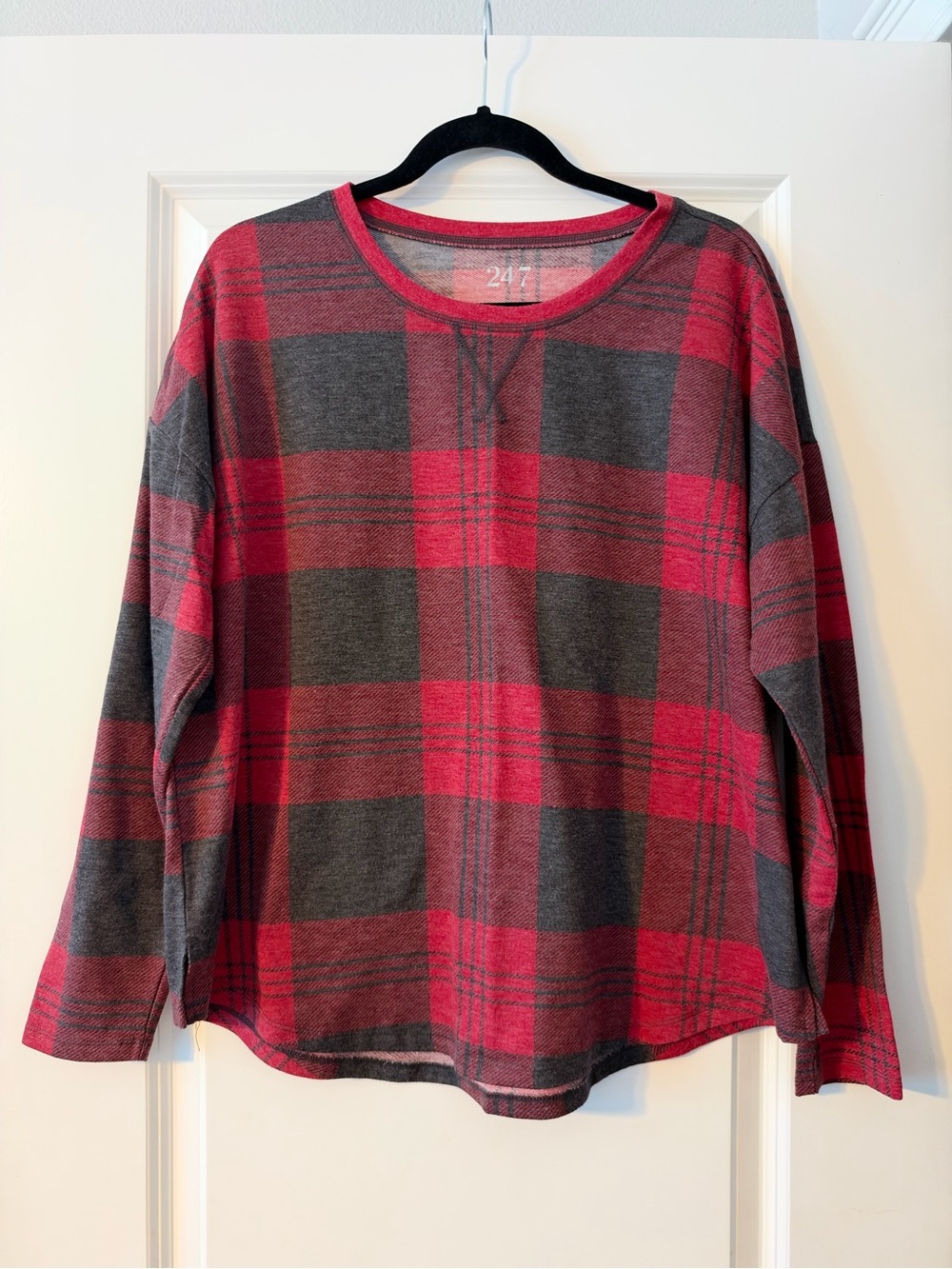 Maurices Red and Gray Plaid Long Sleeve Shirt